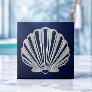 Scallop-Snäcka - Blue Marble and Pearl Kakelplatta