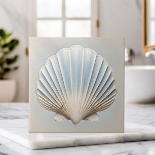 Scallop-Snäcka - Gentle Blue och kräm Kakelplatta