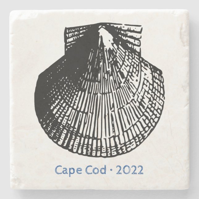 Scallop Snäcka Line Art - Beach Sand Stone - Anpas Stenunderlägg (Framsidan)
