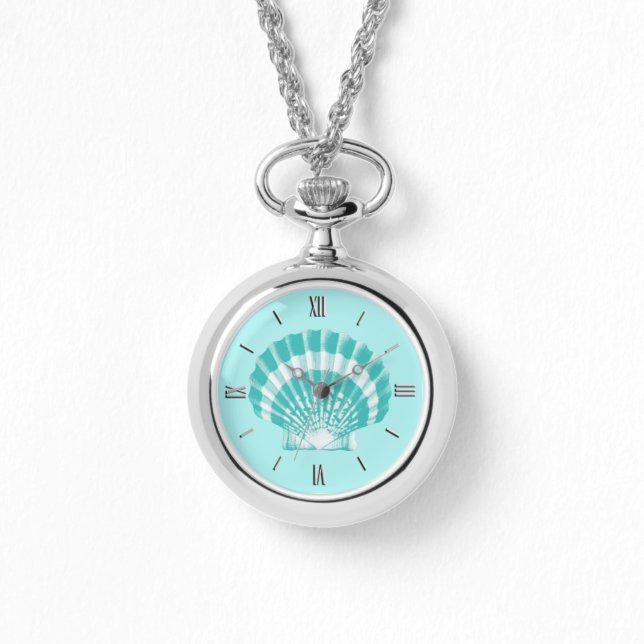 Scallop-Snäcka - mjukt aqua och vitt Armbandsur (Framsida)