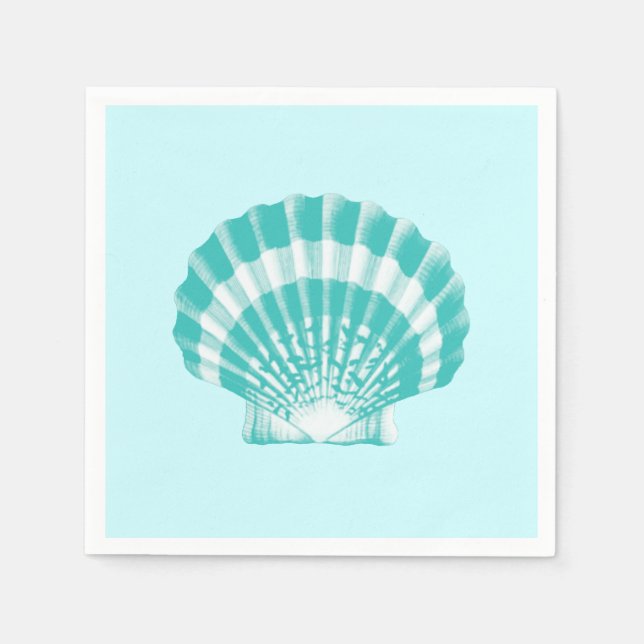 Scallop-Snäcka - mjukt aqua och vitt Pappersservett (Framsidan)