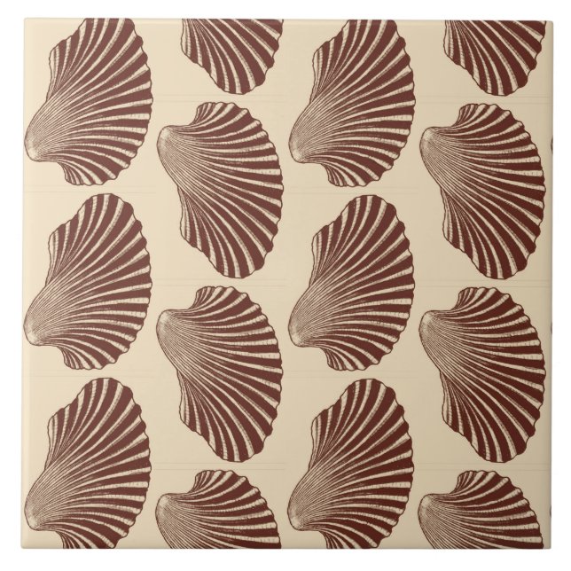Scallop Snäcka Print, Brown och Beige Kakelplatta (Framsidan)