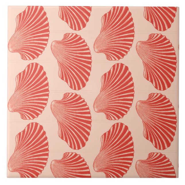 Scallop Snäcka Print, Light Coral Orange Kakelplatta (Framsidan)