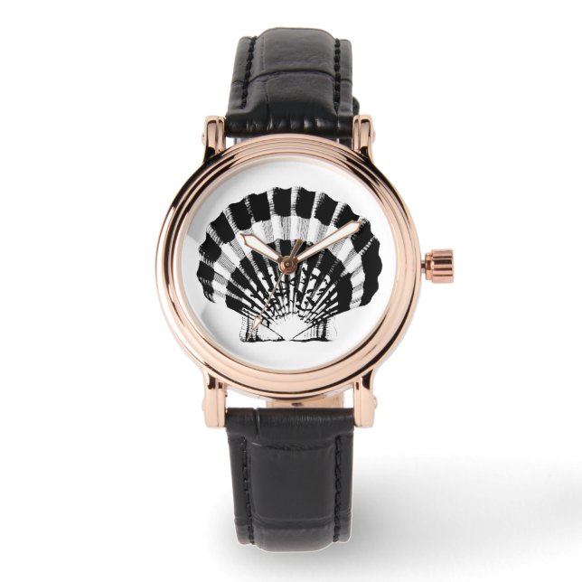 Scallop-Snäcka - svartvitt Armbandsur (Framsida)