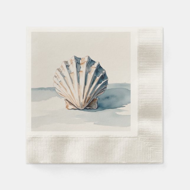 Scallop Snäcka Watercolor Art - Coastal Blue Desig Pappersservett (Framsidan)