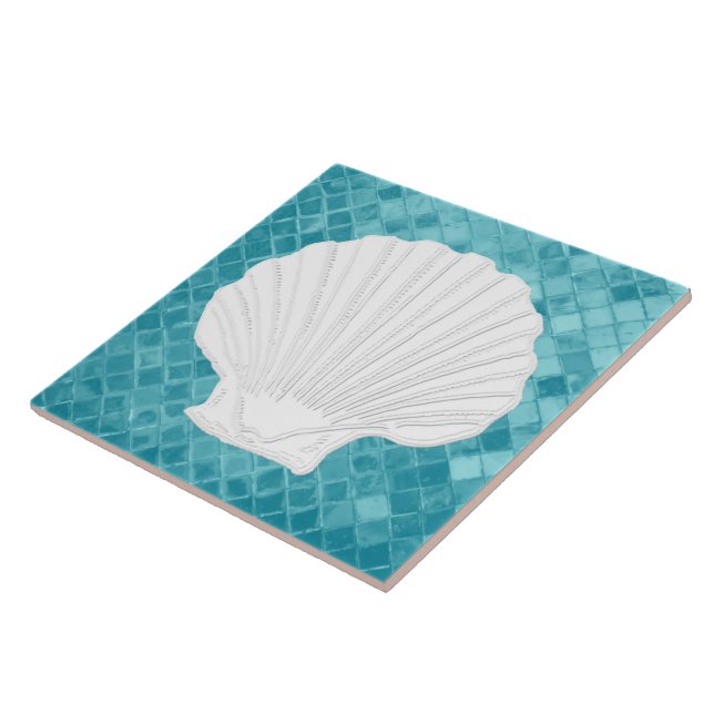 Scallop-Snäckan på Aqua Sea Glass Mönster Kakelplatta (Sidan)