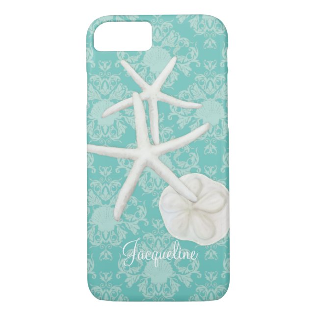 Scallop Starfish Damask Seashell Beach Mönster Case-Mate iPhone Skal (Baksida)