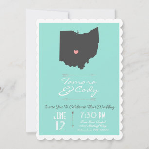 Scalloped Aqua Grönt Ohio State bröllopsinbjudan Inbjudningar