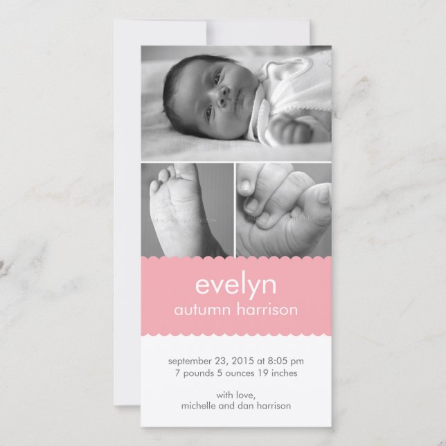 Scalloped Baby Birth Announcement Meddelande (Framsida)