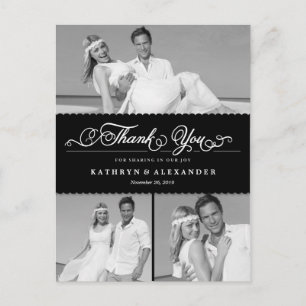 Scalloped Band och Script Photo Bröllop Tack Vykort