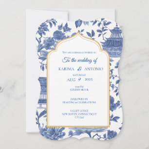 Scalloped Chic-tique Chinoiserie Pagoda-inbjudan