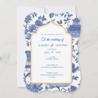 Scalloped Chic-tique Chinoiserie Pagoda-inbjudan