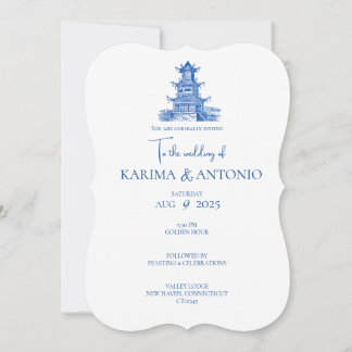 Scalloped Chic-tique Chinoiserie Pagoda-inbjudan