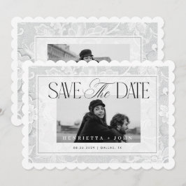 Scalloped Edge 2 Photo Vintage White Lace Wedding Spara Datumet