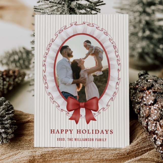 Scalloped Frame + Bow Holiday Photo Card Inbjudningar (Scalloped Frame + Bow Holiday Photo Card)