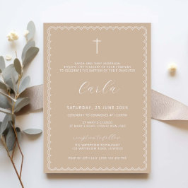 Scalloped gräns beige christening baptism inbjudningar