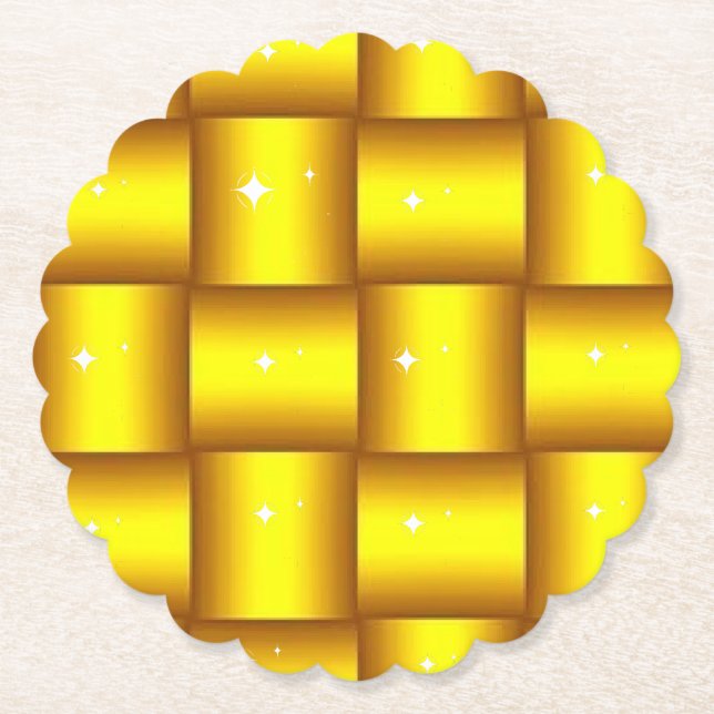 Scalloped Guld Round Papper Underlägg (Framsida)