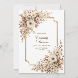 Scalloped Ivory Cherry Blossom Gilded Wedding Inbjudningar