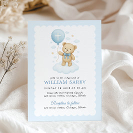 Scalloped Nalle Boy Baptism-inbjudan Inbjudningar
