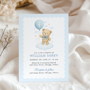 Scalloped Nalle Boy Baptism-inbjudan Inbjudningar