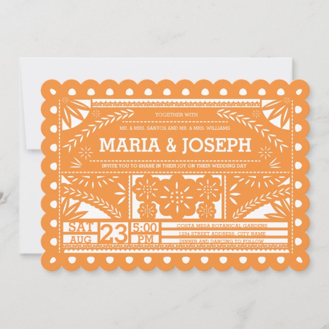 Scalloped Papel Picado Wedding bjudande - Orange Inbjudningar (Framsida)