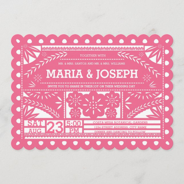 Scalloped Papel Picado Wedding bjudande - Rosa Inbjudningar (Framsida)