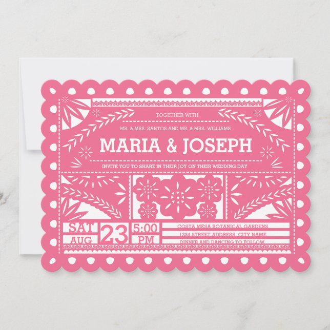 Scalloped Papel Picado Wedding bjudande - Rosa Inbjudningar (Framsida)