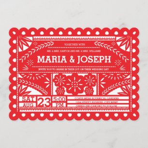 Scalloped Papel Picado Wedding Inve - Red Inbjudningar