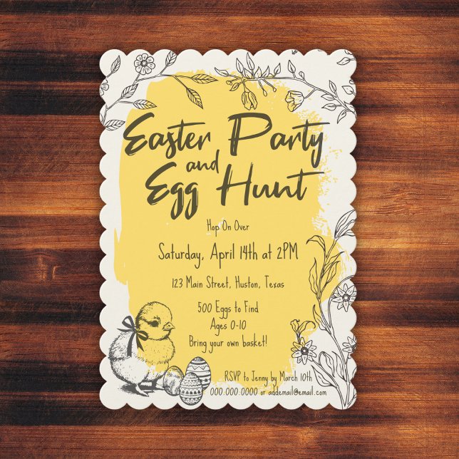 Scalloped Påsk Party & Egg Hunt Inbjudan (Scalloped Easter Party & Egg Hunt Invite
)