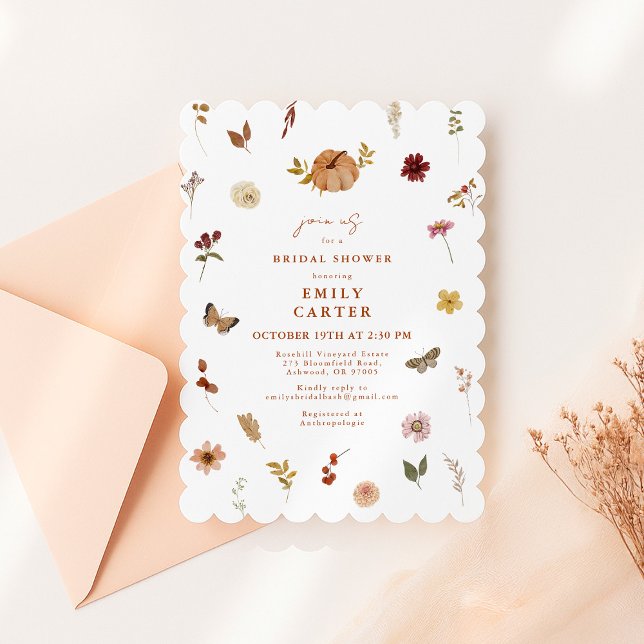 Scalloped Pumpkin Butterfly Floral Bridal Shower Inbjudningar (Skapare uppladdad)