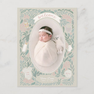 Scalloped ram med leafy surround & baby sak vykort