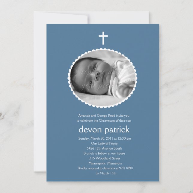 Scalloped Ram Photo Baptism/Christening Invati Inbjudningar (Framsida)