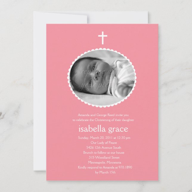 Scalloped Ram Photo Baptism/Christening Invitati Inbjudningar (Framsida)