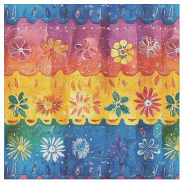 Scalloped Rand Blommönster-Papel Picado Tyg