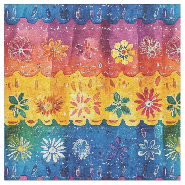 Scalloped Rand Blommönster-Papel Picado Tyg (Närbild)