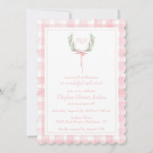 Scalloped Rosa Gingham Laurel Vapensköld Monogram
