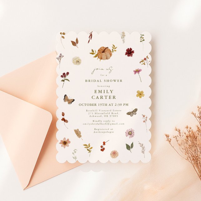 Scalloped Rustic Pumpkin Floral Bridal Inbjudningar (Skapare uppladdad)