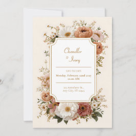 Scalloped Terracotta Peach Wildflower Wedding Inbjudningar