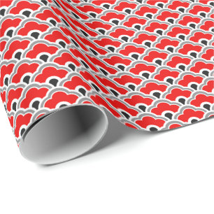 Scallops, Red, Grått, Black and White Presentpapper