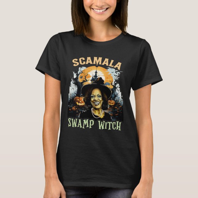 Scamala Kamala Harris Unmasked Swamp Witch Hallowe T Shirt (Framsida)