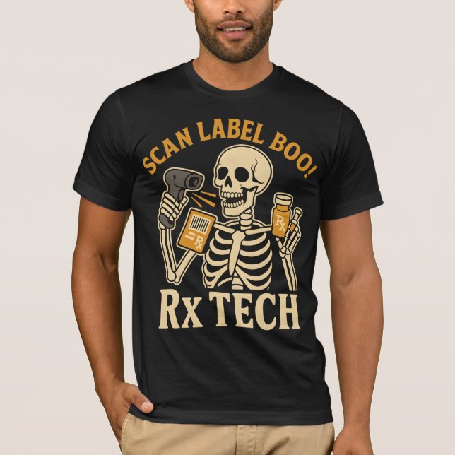 Scan Label Boo Rx Tech Pharmacy Halloween T Shirt (Framsida)