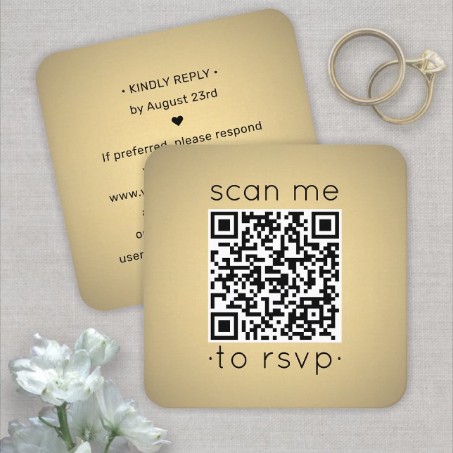 Scan Me QR OSA Faux Gold Foil Bröllop Square Tilläggskort (Skapare uppladdad)
