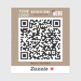 Scan QR Code Menu Rustic Charm Kraft Papper Klistermärken
