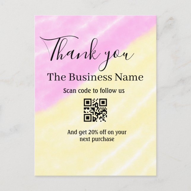 Scan QR to follow us thank you discount code pink  Vykort (Framsida)