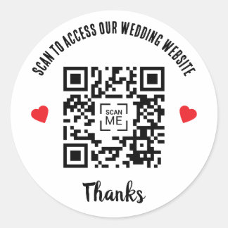 Scan To Access Wedding Website Red Heart QR Code Runt Klistermärke