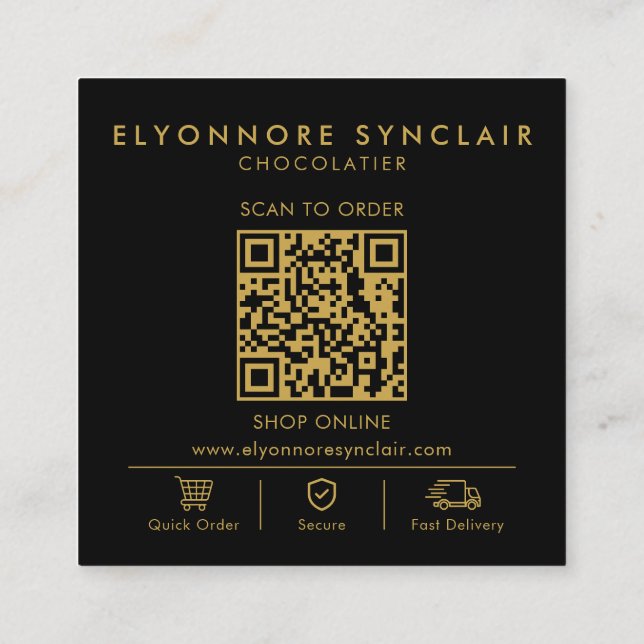 Scan To Order Qr Code Fyrkantigt Visitkort (Baksida)