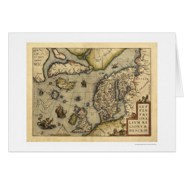Scandanavia karta vid Ortelius 1570 Hälsningskort (Framsidan Horizontal)