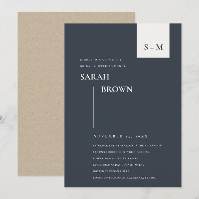 SCANDI BLACK WHITE MONOGRAM MÖHIPPA INBJUDAN (Fram/baksida)