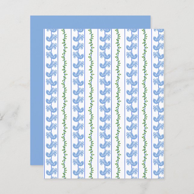 Scandi Blue Bird Grönt Ivy Rand Scrapbook Papper (Fram/baksida)