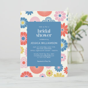 Scandi Boho Folk Flower Blue Möhippa Inbjudningar